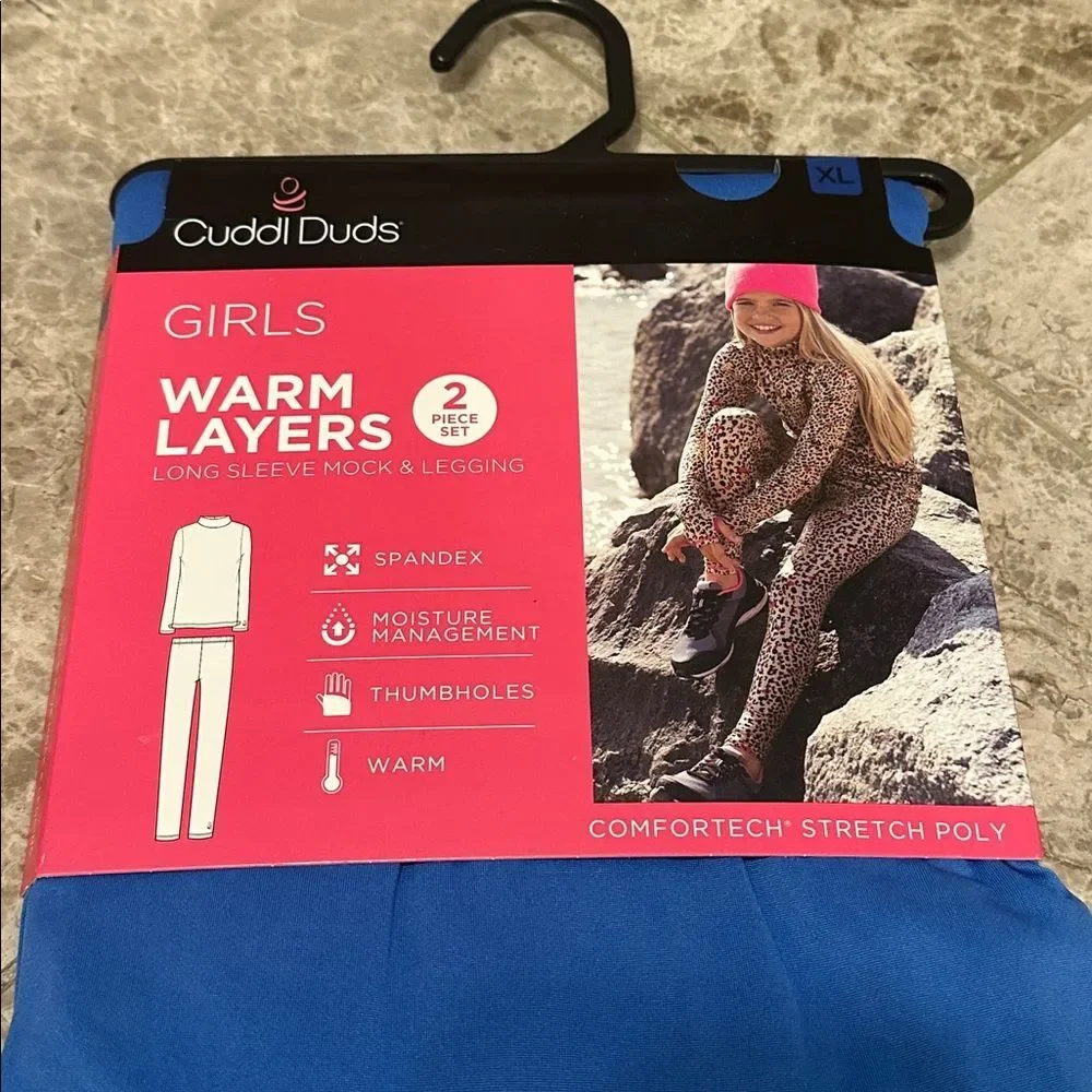 Cuddl Duds Warm Layers 2pc Mock Neck Leggings NEW Comfort Stretch Blue XL 14/16